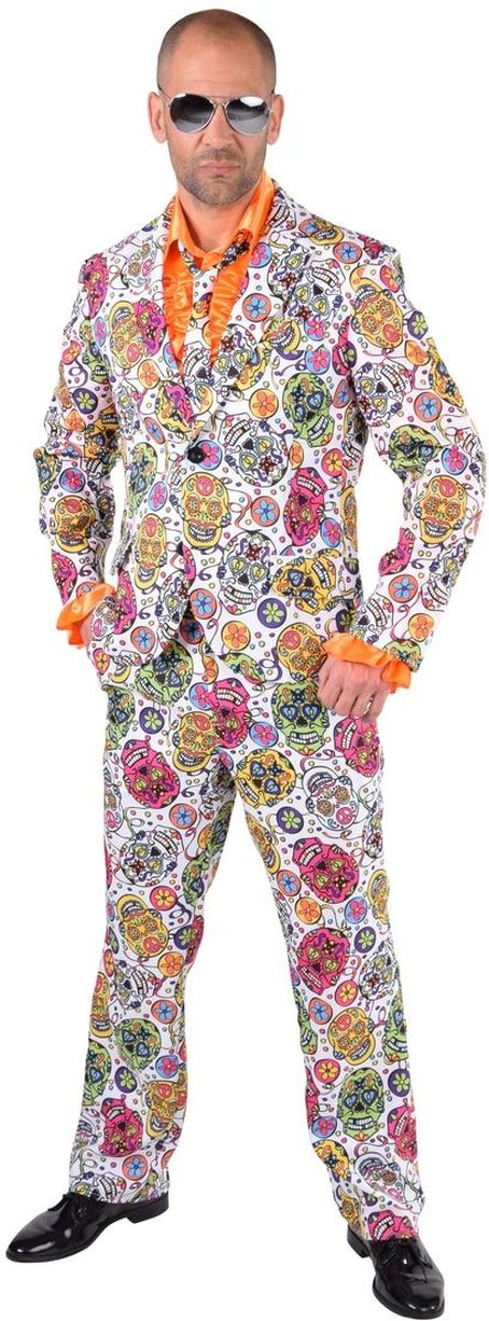 Spaans & Mexicaans Kostuum | Vrolijke Kleurrijke Schedels Dia De Los Muertos | Man | Large | Halloween | Verkleedkleding